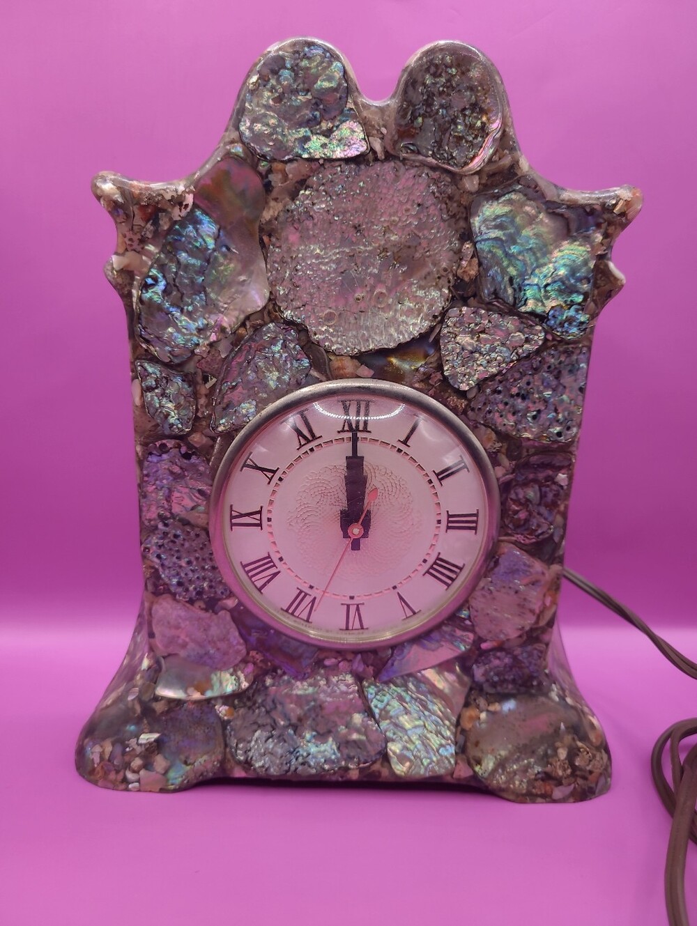 Vintage Plympton's Genuine 10”Abalone Shell Electric Mantle Clock NOT Working
